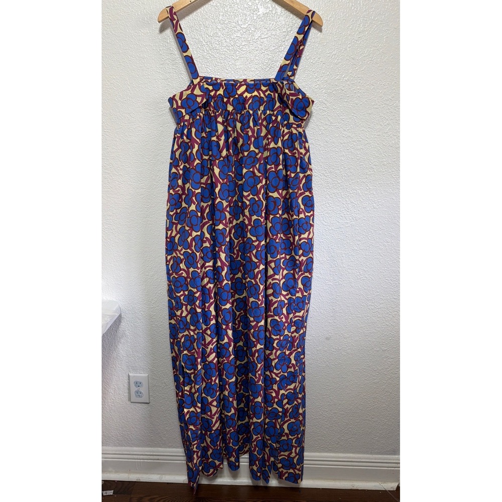 ODEEH Womens Floral Cotton Maxi Dress Blue Purple Yellow Square Neck Pockets 40 - Picture 12 of 14